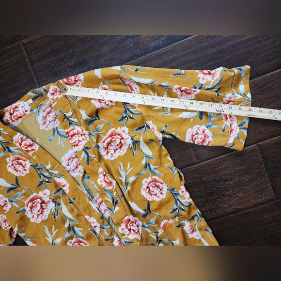 Bleuh Ciel Yellow Floral Vintage Style Kimono Large - Picture 3 of 11